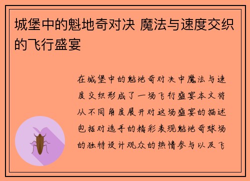 城堡中的魁地奇对决 魔法与速度交织的飞行盛宴 城堡中的魁地奇对决 魔法与速度交织的飞行盛宴
